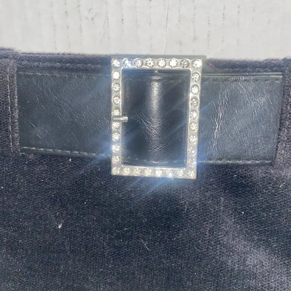 Women's Brown Velvet Rhinestone Belt Buckle Clutch Mini Purse Bag